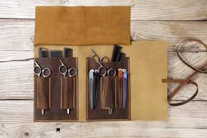 Authentic Genuine Leather Barber Scissors <b>Pouch</b> Customizable Color Hair Salon Shear Case For <b>Men</b> Women Barber LBSP-0007 - Product Image 3