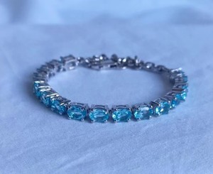 Natural Blue Topaz Tennis <b>Bracelet</b> in Sterling Silver Gold Plated Luxury Elegant Jewelry Gift for Women Party - Product Image 1