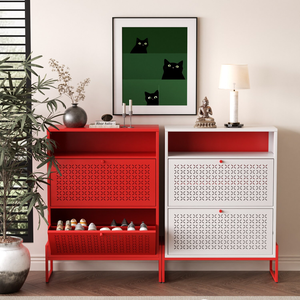 Meuble à chaussures moderne en métal avec tiroirs rabattables, finition par pulvérisation électrostatique, organisateur de rangement pour chaussures d'entrée, gain de place - Product Image 3