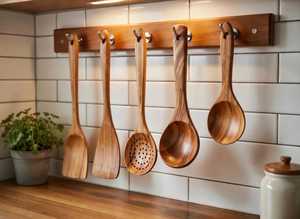 Handcrafted Natural Wooden Serving Spoon <b>Set</b> Premium Kitchen Cooking Utensils <b>Dining</b> Tools <b>Rustic</b> Home Essentials Collection - Product Image 2