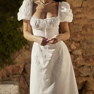 Moda estiva donna Slim Fit Sexy <span class=keywords><strong>maniche</strong></span> <span class=keywords><strong>a</strong></span> sbuffo abiti eleganti femminili avvolti bianchi lungo collo <span class=keywords><strong>a</strong></span> V Maxi abito Casual - Product Image 4