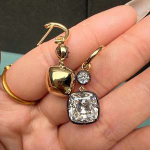 14K Yellow Gold Cushion Cut Lab Grown Diamond Hoop Earrings 5.0 CT Each <b>Large</b> Statement Diamond Hoops Luxury Bridal Jewelry <b>Gift</b> - Product Image 2