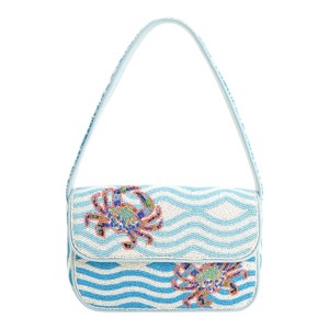 Sac à bandoulière perlé fait main pour femme, brodé, motif rayé jaune citron, pochette de soirée avec poignée - Product Image 5