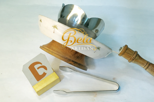 Brûleur à Bakhoor en Acier Inoxydable avec Poignée en Bois, Plateau en Palme Blanc, Mabkhara Arabe, Ensemble Porte-Encens au Charbon, Fait Main Aromatique - Product Image 3