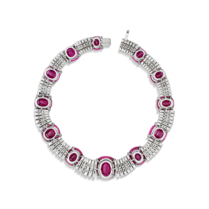 Platinum <b>Ruby</b> <b>Necklace</b> With Oval Cut Diamonds Luxury Women's Wedding Jewelry - Product Image 3