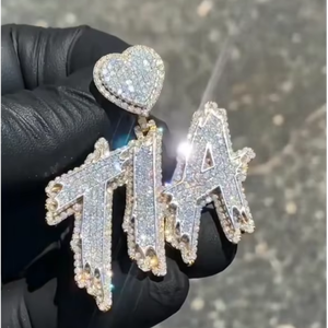 Pendentif Lettre Personnalisé Hip-Hop Iced Out en Argent 925 Plaqué Or Massif avec Diamant Moissanite D VVS – Pendentif Initiale Prénom - Product Image 1