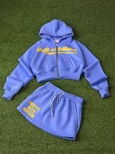 Women's <b>Cropped</b> <b>Zip</b> <b>Up</b> Hoodie with Rhinestone Studs Custom Fleece Hooded Sweatshirt Casual Streetwear OEM ODM - Product Image 6