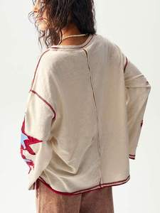 Star Applique Women Sweatshirts Oversized Exposed Back Seam Streetwear Pullover Premium Cotton Hoodies Manufacturer - Product Image 3