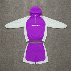 Custom Logo <b>Embroidery</b> 100% Cotton Plus Size Solid Men Streetwear Windbreaker Tracksuit <b>Set</b> Retro Hip Hop Summer Outfits - Product Image 1