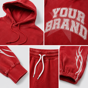 Ensemble de survêtements pour hommes en gros avec logo personnalisé, comprenant des sweats à capuche oversize et des pantalons de survêtement évasés à effet délavé et imprimé personnalisé - Product Image 6