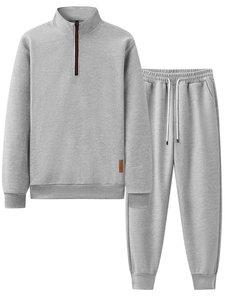 Men's Customizable Two-Piece Blue Hooded Sweatshirt Set Comfortable Casual Winter Wear French Terry Stand Collar Breathable 380g - Product Image 2