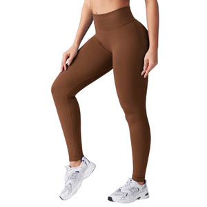 Custom Logo Mid Waist Elastic Waist Seamless Eco-Friendly Breathable Plus Size Full Length Gym <b>Booty</b> Lifting Yoga Leggings - Product Image 2