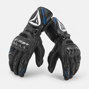 Gants de moto de course 2026 les plus vendus en cuir noir avec accents bleus, antidérapants, fermeture auto-agrippante pour la conduite - Product Image 2