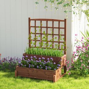 Jardinera de Madera de 2 Niveles con Enrejado, Cama de Jardín Elevada con Orificios de Drenaje para Macetas y Jardineras - Product Image 4