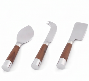 Juego de espátulas para queso de acero inoxidable con elegante mango de madera, perfecto para hoteles y utensilios de cocina de restaurantes. - Product Image 5
