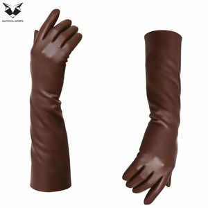 Chocolate Brown <b>Long</b> Leather Women's Wrist Length Winter Warm Soft Breathable Outdoor Party <b>Gloves</b> - Product Image 2
