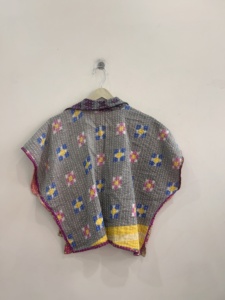 Reversible Patchwork Quilted <b>Jacket</b> Short Sleeve Autumn <b>Women's</b> Bohemian Style Woven Polyester Turn Down Collar - Product Image 2