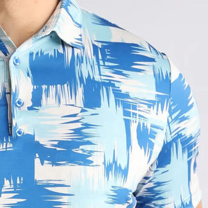 Index Apparel Men's <b>Blue</b> Geometric Printed Short Sleeve Knitted <b>Polo</b> <b>Shirt</b> Quick Dry Sporty Regular Fit - Product Image 5