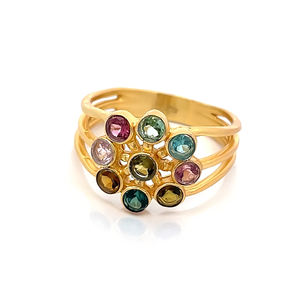 Bague Fleur Ajustable en Argent Plaqué Or avec Pierres Naturelles Multicolores Taillées en Rose pour Femme – Tendance et Élégante - Product Image 2