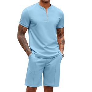 Ensemble deux pièces d'été personnalisé avec logo pour hommes, short à taille élastique et imprimé graphique, prix de gros pour vêtements de rue - Product Image 4