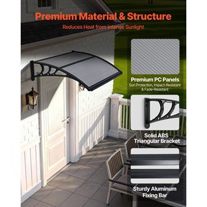 Tettoia per Porta d'Ingresso Esterna 30 X 39 Pollici con Staffa in ABS e Drenaggio per Protezione da Pioggia, Neve e Sole - Product Image 4
