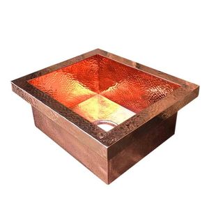 Custom Handmade Hammered Copper Bar <b>Sink</b> Square Prep Kitchen <b>Sink</b> Solid Copper Wash Basin with Brass <b>Strainer</b> OEM ODM - Product Image 1