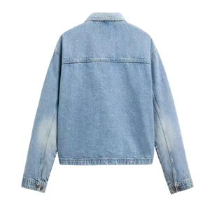 Mens Jean Denim <b>Jacket</b> Faded Effect Denim Cotton Coat Oversized Vintage Washed Denim <b>Jacket</b> - Product Image 3