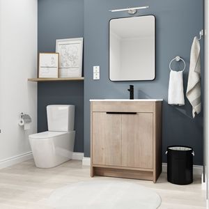 Mobile Bagno Freestanding Bianco con Lavabo in Ceramica da 30 Pollici e 2 Ante con Chiusura Ammortizzata (BVB02430PLO BL9075B)=W999S00063 - Product Image 2