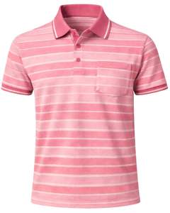 Polo a Rayas Rosa y Blanco para Hombre con Bolsillo en el Pecho, Algodón, Corte Clásico, Manga Corta, Casual, Verano, Fabricante, Suministro al por Mayor - Product Image 1