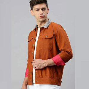 Blouson en jean orange pour homme 2026, coupe droite, fermeture boutonnée, couleur unie, décontracté, automne, coton respirant, surpiqûres apparentes - Product Image 5