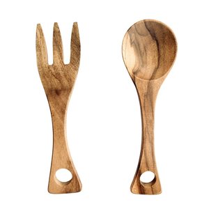 Juego de tenedor y cuchara de madera de acacia hecho a mano, juego de utensilios ecológicos para cenar, cocinar y servir - Product Image 1