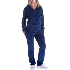 Conjunto de Chaqueta y Pantalones Deportivos con Puños, Material Suave y Afelpado, Dos Bolsillos, Cintura con Cordón, Chándal de Velour - Product Image 1