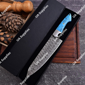 Damascus Steel Chef <b>Knife</b> Turquoise Stone Handle Ambidextrous Design Modern Style Razor <b>Sharp</b> Edge Hand Forged with Gift Box - Product Image 2