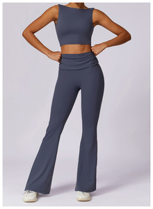 Ensemble de vêtements de sport pour femmes, respirant, séchage rapide, à carreaux, de haute qualité, en spandex/nylon, taille élastique, devant en tissu extensible, pour yoga, course à pied - Product Image 3