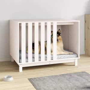 Casa para Perros de Madera de Pino Sólido Blanca, Resistente y Duradera, Mueble para Mascotas - Product Image 1