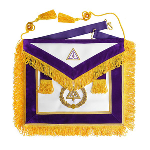 Past Grand Thrice Illustrious Master Council <b>Apron</b> - Purple <b>White</b> with Gold Bullion Fringe & Embroidery Handmade - Product Image 1
