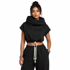 Nouveau Sweat à Capuche Court Scintillant pour Femme OEM ODM, Streetwear de Luxe Personnalisé avec Strass, Col Bénitier, Design Oversize USA - Product Image 3