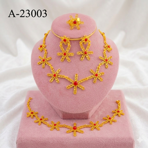 Conjunto de Collar y Pendientes Florales Chapados en Oro Indio de Última Moda para Mujer, Joyería para Compromiso y Boda - Product Image 6