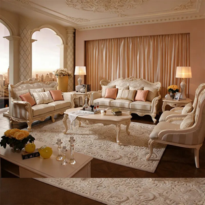 Juego de Sofás Cuadrados de Diseño Francés en Madera de Caoba Sólida, Tallados a Mano, Tapizados, Muebles de Lujo Hechos en Indonesia - Product Image 1