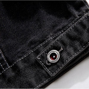 Chaqueta de Lona de Algodón Negra de la Mejor Calidad para Hombre, Estilo Urbano, Manga Larga, Cuello Alto, con Bolsillos Delanteros y Estampado de Dibujos Animados - Product Image 6