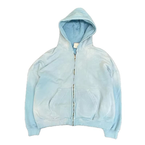 New Arrival Oversized Men's <b>Hooded</b> <b>Zip</b>-Up Sweatshirt Solid Color French Terry Cotton Casual Autumn Wear Sun Faded Hoodies - Product Image 5