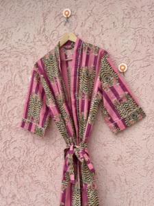 Elegante Kimono de Playa de Algodón con Estampado de Jungla para Primavera/Verano, para Mujer, con Manga Larga, Material Suave y Ligero, Hecho a Mano - Product Image 6