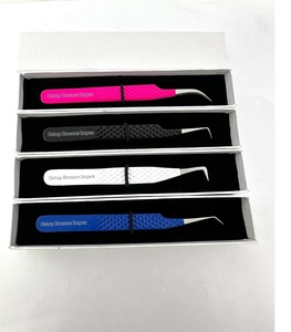 Wholesale GETUP BROSONS IMPEX Stainless Steel Anti-Magnetic Powder Coating Diamond Grip <b>Silver</b> Tip Eyelash Extension Tweezers - Product Image 2
