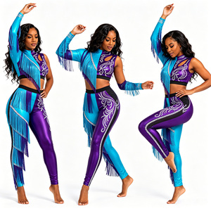 Costumes de danse pour filles OEM Performance Wear, veste de danse à manches longues vert armée, leggings de danse hip-hop, costumes de danse - Product Image 3