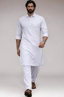 Ensemble Kurta en coton blanc pour homme, coupe régulière, longueur cheville, style traditionnel décontracté, Inde, Pakistan