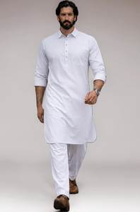 <b>Men</b> White Cotton <b>Kurta</b> Set Regular Fit Ankle-Length Traditional Casual Wear India Pakistan Style - Product Image 2