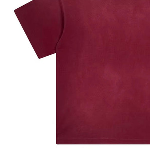 Camiseta de Hombre, Color Borgoña, Manga Corta, Cuello Redondo, Corte Holgado, 100% Algodón, Antiarrugas, 320g, Estilo Casual, Color Sólido, Tejido Jersey - Product Image 6