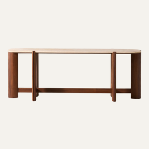 Mesa Consola Moderna de Madera de Teca Sólida con Tapa de Mármol, Muebles Minimalistas - Product Image 2