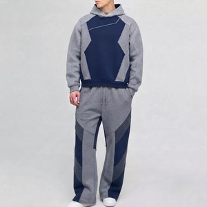 Ensemble de survêtement pour homme avec sweat-shirt à capuche et pantalon de jogging à blocs de couleur, fermeture éclair intégrale, tenue de sport décontractée deux pièces - Product Image 4