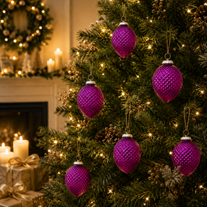 Ornement de Noël en verre rose Vinita Impex VI-70 |   Décoration Murale Faite à la Main Moderne Texturée en Forme de Pomme de Pin Colorée et Gaufrée pour la Maison - Product Image 4
